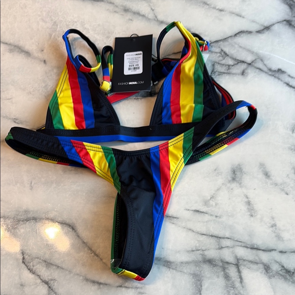 Fashion Nova Red and Blue Bikini Swimwear